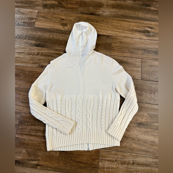 Lafayette 148 New York Fine Gauge Merino Wool Cable Knit Hoodie Zipper Sweater - Picture 7 of 8